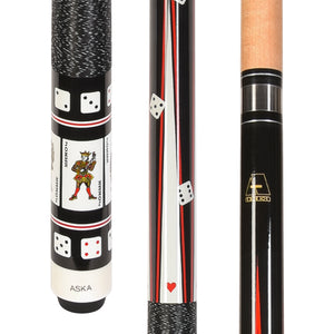 ASKA Poker JOKERS Cards and Dice Billiard Pool Cue, 58" Hard Rock Canadian Maple, Hard Tip, CD6