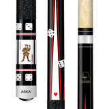 ASKA Poker JOKERS Cards and Dice Billiard Pool Cue, 58" Hard Rock Canadian Maple, Hard Tip, CD6